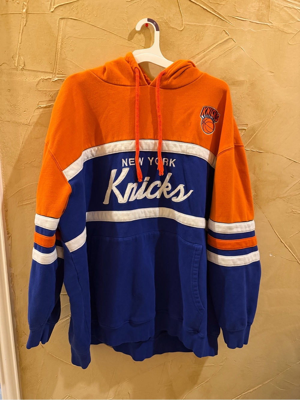 Mitchell & Ness New York Knicks Orange Blue Crewneck Hoodie 4XLB